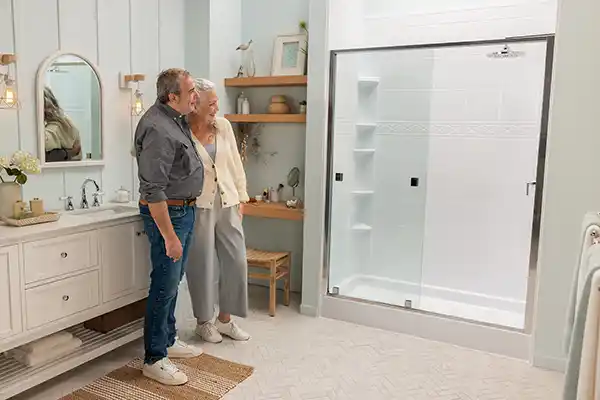 Couple standing in front of shower