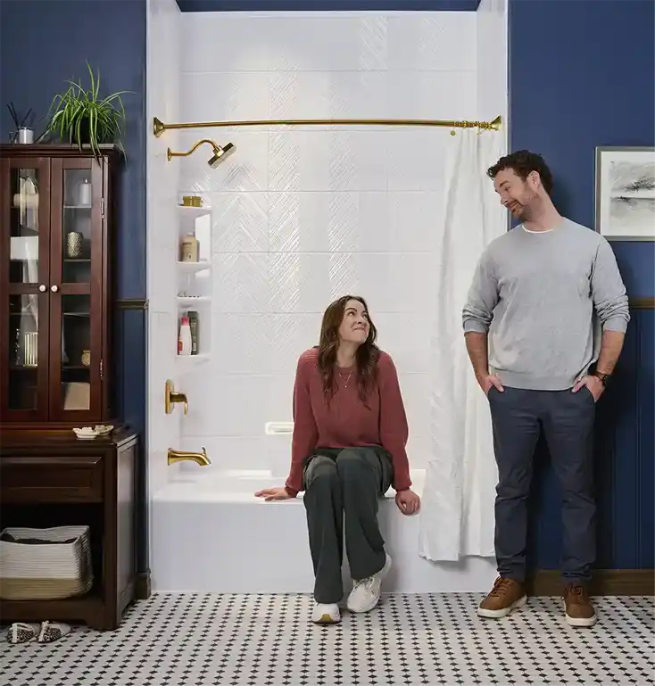 Man and woman in bathroom remodel